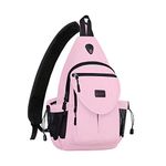 MOSISO Sling Backpack,Canvas Crossbody Hiking Daypack Bag with Anti-theft Pocket, Pink