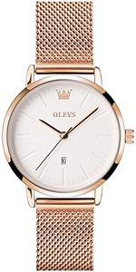 OLEVS Rose Gold Wristwatches for Women Large Face Stainless Steel Analog Watch Women with Date Fashion Slim White Womens Watches Mesh Band Waterproof Ladies Watches for Small Wrists Reloj para Mujer