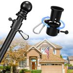 House Flag Pole Kit - 5ft Tangle Free Heavy Duty Flag Pole for Outside House,Decorative Metal Flag Poles for Outdoor Front Porch Boat Truck, Wall Mount & Portable 3x5 Hand Held Flagpole - Black