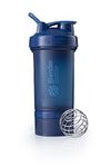 Blender Bottle ProStak - 22oz Protein Shaker Cup Water Bottle incl 150cc and 100cc Jar,Navy, 450 ml