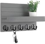 Lwenki Key Holder for Wall, Decorative Key and Mail Holder with Shelf Has Large Key Hooks for Bags, Coats – Paulownia Wood Key Hanger with Mounting Hardware (9.8”W x 6.7”H x 4.2”D) (Grey)