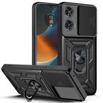 Hupshy Motorola Moto Edge 50 Fusion 5G Back Cover Case Sliding Camera Window Shock Proof Thunder Case, Dual Layer Hybrid Armor Kickstand Back Cover Case for Moto Edge 50 Fusion (Black)