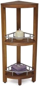 AquaTeak Patented Kai Corner Teak and Stainless 3 Shelf Corner Stand