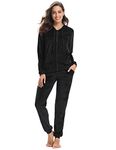 Aottori Black Tracksuits Women Velour Long Sleeve Sweatsuit Zip Up Hoodie and Sweatpants 2 Piece Casual Solid Loungewear Joggers Pajamas Set Black XL