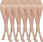 MANZI 6 Pairs Pantyhose for Women 20 Denier High Waist Sheer Tights(Nude,S)
