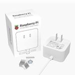 Genuine Raspberry Pi 4B Power Supply Adapter with 3PCS KidsRobot Heatsink, Latest Designed for Pi 4 Model B USB-C 5.1V 3A, White, US Plug