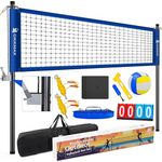 Professional Outdoor Volleyball Net Set with Adjustable Poles & Anti-Sag Design, Portable Volleyball Net Includes Beach Fixed Plate, Scoreboard, Boundary Line and Carry Bag for Backyard Beach Grass