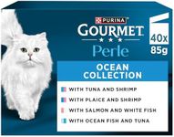 GOURMET Perle Ocean Collection Adult Wet Cat Food Mini Fillets in Gravy Tuna, Shrimp, Plaice, Salmon, White fish, Ocean Fish 40 x 85g Pouches