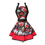 Hyzrz Halloween Costume Skull Skeleton Bones Featured Retro Aprons for Women Girls Cake Kitchen Cook Apron (Skull head)