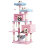 Hey-brother Large Multi-Level Cat Tree Condo Furniture with Sisal-Covered Scratching Posts, 2 Bigger Plush Condos, Perch Hammock for Kittens, Cats and Pets, Blue and Pink MPJ020BP