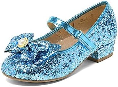 DREAM PAIRS Girls Dress Shoes Princess Shoes for Toddler Little Girl Mary Jane Low Heels Glitter Flower Party Wedding Footwear,Size 12 Little Kid,Blue,KFL218