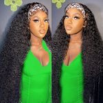 Water Wave Headband Human Hair Wigs for Black Women Glueless None Lace Front Wigs Headband Wigs Human Hair Brazilian Virgin Hair Machine Made Headband Wigs 150% Density (24" Headband wigs)