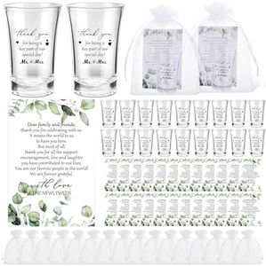 Uiifan Short Glasses Wedding Favors for Guests Acrylic Clear Plastic Shot Glass Wedding Shot Glass with Card Organza Bag Wedding Party Favors Thank You Gifts for Friends Family Bridal Shower(50 Sets)