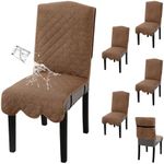 H.VERSAILTEX 100% Waterproof Dining Chair Covers Teddy Fleece Chair Cover for Dining Room Set of 6 Parson Chair Slipcovers Chair Protectors Covers, Caramel