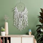 ILU® Dream Catcher with Lights, Wall Hangings, Crafts, Home Décor, Handmade for Bedroom, Balcony, Garden, Party, Café, Decoration, Wedding, Decorative, White Feathers (21 cm Diameter)