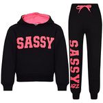 A2Z 4 Kids Girls Tracksuit Fleece Hooded Crop Top Bottom Jogging Suit - T.S Crop Sassy BK N Pink 5-6