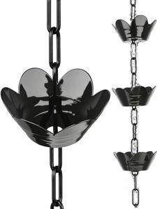 Pechaut 10FT Rain Chain for Gutters, Black Aluminum Daffodil Flower Design, Extra Large Cups to Reduce Splashing, Decorative Downspout Replacement for Outdoor Garden Decor