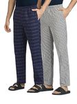 XYXX Men Combed Cotton Casual Style Pyjama, Regular Fit, Checkmate, Pack of 2, Xypyjm2Pckn93Xl, Storm Blue + Sandy Grey, XL