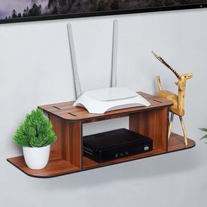 Deskart Wooden TV Set Top Box and WiFi Router Stand with Decorative Show Pieces Holder | Wall Mount Shelves for Home TV Cabinet, Living Room Furniture and Office Decoration (Retro)
