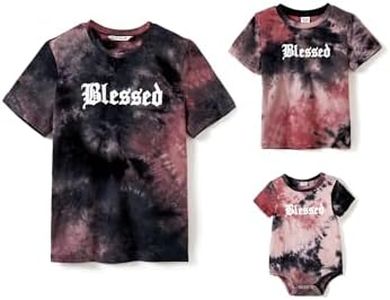 PATPAT Family Matching Outfit Crew Neck Tie-Dye Short Sleeves Tunic Tops, Redblack, X-Large