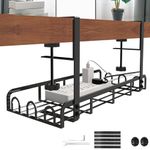 Sleclean Under Desk Cable Management Tray, Upgraded Long Arm Clamp, 16.6"x7.1" No Drill Steel Desk Cable Organizers, Cable Tray with Clamp for Desk Wire Management, Home - No Damage to Desk