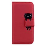 Annuo Mobile Phone case for iphone 5/5S/SE 2016 Wallet Case with Card Holder Magnetic Closure Kickstand Wrist Strap TPU Shockproof Flip Cover for iphone 5/5S/SE 2016 Leather Case Cat Red