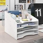 Natwind Office White Desktop Organizer Paper File Rack with Vertical Horizontal Section File Holder Mail Sorter for Desk Binder Folder Letter Trays Office Supplies Storage for Study Home School