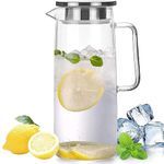 Sharemee - Glass Water Pitcher with Stainless Steel Lid, Wide Mouth with Handle, Easy Pour Spout Water Bottle Carafe Flask Glass Container, Good Heat Resistance Juice Jug Tea Infuser, 1000ml/35oz