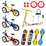 FRIUSATE 18 Pieces Mini Finger Toys Set Finger Skateboards Finger Bikes Scooter Tiny Swing Board Fingertip Movement Party Favors Replacement Wheels and Tools