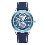 SEAKOSS Men Diving Automatic Mechanical Watch Calendar Month Year Display Super C3 Luminous Dial World Earth North South Hemisphere 100m Dive Wrist Watches, Blue Dial & Blue Band, Modern