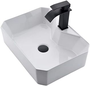White Rectangle Ceramic Bathroom Vessel Sink Combo, Scamall 20x15 Inch Porcelain Bowl Bathroom Balcony Art Basin Vanity Sink with Black Faucet & Drainer SMA2015B
