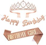 Party Propz Birthday Girl Sash and Crown - 3 Pcs, Birthday Tiara | Rose Gold Birthday Crowns for Girls | Birthday Banner(Cardstock) | Birthday Sash Tiara for Women | Happy Birthday Sash for Girls