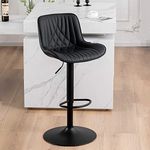 YOUTASTE Modern Black Bar Stool Set of 1 Adjustable Barstool Luxury Upholstered Single Bar Chair Faux Leather Counter Height Bar Stools Swivel Barstools with Back for Home Kitchen Island