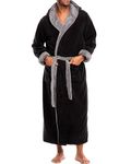 Alexander Del Rossa Men's Warm Fleece Robe with Hood, Big and Tall Bathrobe, 3XL 4XL Black with Steel Grey Contrast (A0125BKS4X)