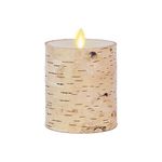 Luminara Flameless Candle Pillar Wrapped with Real Birch Bark - Moving Flame LED Battery Operated Lights - Unscented - Remote Sold Separately (3.5 x 4.5-inch)