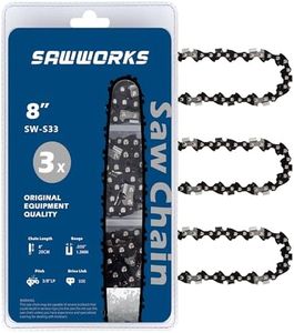 SawWorks 3-Pack 8 Inch Chainsaw Chain SW-S33, 3/8" LP Pitch - .050" Gauge - 33 Drive Links, Pole Saw Chain Compatible with Portland 62896, 68862, 63190, 56808, Sun Joe SWJ800E, SWJ806E and More