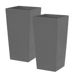 simpa 27L Large Square Milano Grande Planter Pot - GREY Set of 2 Pots - 51cm (H) x 26.5cm (W) x 26.5cm (D)