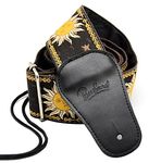 BestSounds Guitar Strap Genuine Leather Ends & Sun Jacquard Weave Style Strap For Bass, Electric & Acoustic Guitars