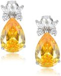 RIZILIA Teardrop Stud Pierced Earrings with Pear Cut CZ [5 Colors available] in White Gold Plated, Simple Modern Elegant (Yellow Citrine | NOV)