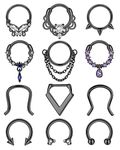 SAILIMUE 12Pcs 16G Septum Rings Surgical Steel Dangle Septum Piercing Jewelry for Women Septum Clicker Nose Rings Hoop CZ Horseshoe Cartilage Helix Tragus Daith Septum Piercing Jewelry Black 10MM