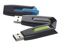 VERBATIM USB 3.0 Store 'n' Go V3 Flash Drive - Cap-Less & PC/Mac Compatible, Blue/Green/Grey, 16 GB / 3 Pack (99126)