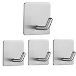 Vista Stick on Hooks, Self Adhesive Hooks Stainless Steel Sticky Hooks Waterproof and Rustproof for Hanging on Wall, Door, Closet, Bathroom, Kitchen, Bedrooms for Towel, Tea Towel, Clothes - 4 Packs