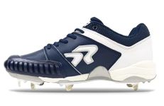 Ringor Flite Metal Softball Spikes with Pitching Toe for Women | Performance, Durability, and Superior Traction | Designed for Female Athletes, Navy/White, 9.5
