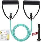 RitFit Single Resistance Exercise Band with Comfortable Handles - Ideal for Physical Therapy, Strength Training, Muscle Toning - Door Anchor and Starter Guide Included (Aqua(12-16lbs))