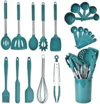 Bruntmor 24-Piece Silicone Cooking Utensils Set - Heat Resistant Non Scratch Cooking Utensils - Food Grade Safe Nonstick Utensils Set - Cooking Tool Set Steel Handle - Professional Kitchenware