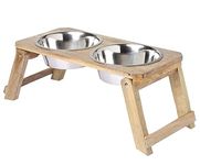 NAAZ_ HOME BARGAINS Wooden Dog Food Stand Bowl With Large Size Stainless Steel Bowl For Dogs (1400Ml X 2 Pet Bowls), 48.5 Cm, 23.5 Cm, 20 Cm