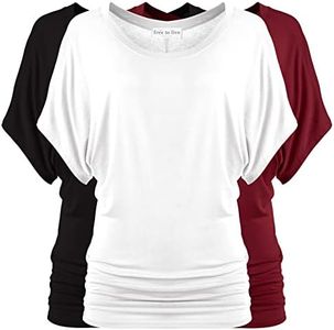 Free to Live 3 Pack Dolman Short Sleeve Business Casual Tops for Women Shirts Fall Dressy Tunic Travel Clothes Work Outfits, Black, White, Wine, Large