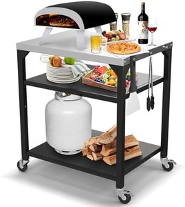 BBQMall Pizza Oven Table for Ooni, Ninja, Woodfire, Blackstone, Bighorn, Cuisinart, Outdoor Grill Table for Ooni Pizza Oven Accessories, Movable Pizza Oven Stand as Food Prep Cart