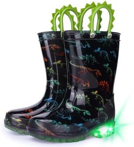 Funspread Toddlers Kids Rain Boots - Light Up Rain Boots for Boys Waterproof Outdoor Shoes with Easy-On Handles Black Little Kids Size 12