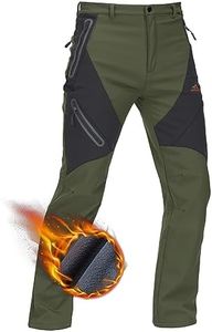 TACVASEN Softshell Winter Pants Men Stretch Fleece Lined Windproof Pants for Cold Weather Snow Ski Hiking Green